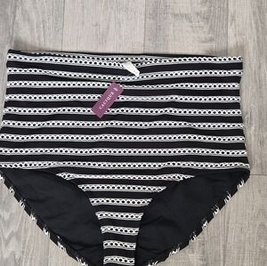 Cacique Plus Size Swim Bottom NWT High Waisted Eyelet Lace Black White, Size 18